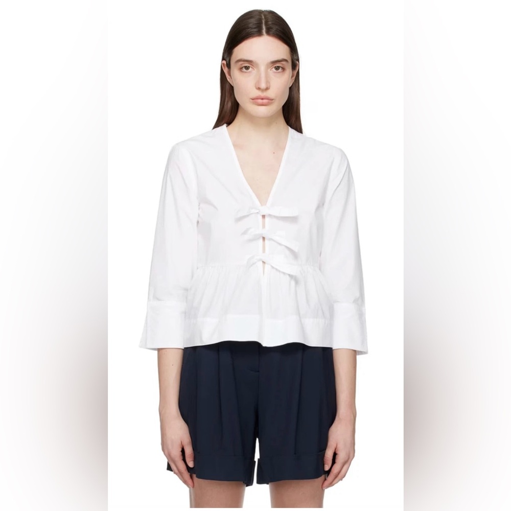 $215 NWOT Ganni Tie Peplum Blouse - Size 42 (US Large)